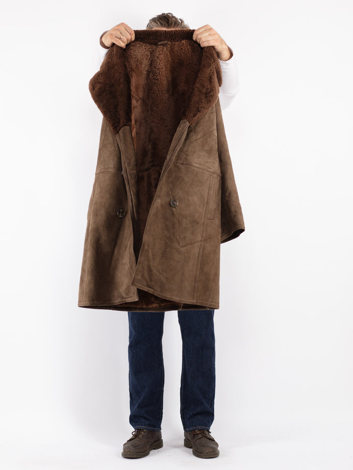 Vintage Men Sheepskin Shearling Coat in Brown