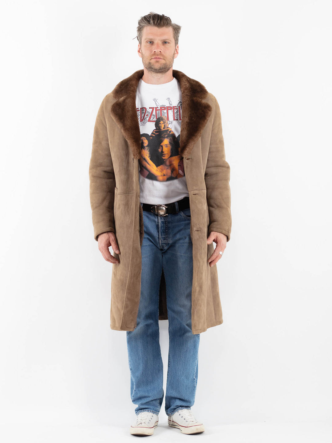 Vintage 70's Men Sheepskin Coat in BeigeZ1803