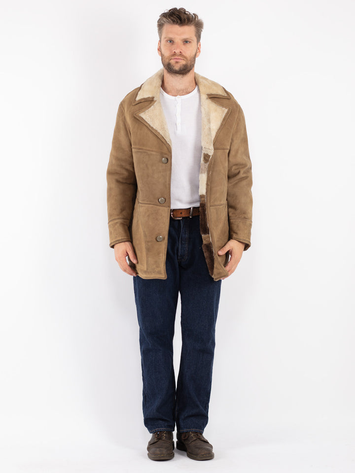Vintage 70's Men Sheepskin Coat in Beige