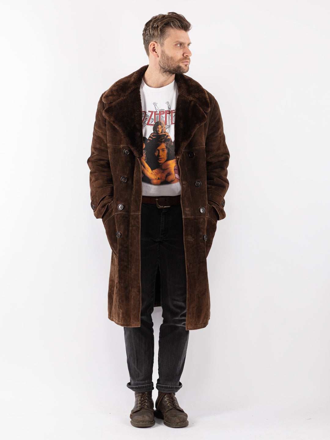 Vintage 70's Men Sheepskin Coat in Brown