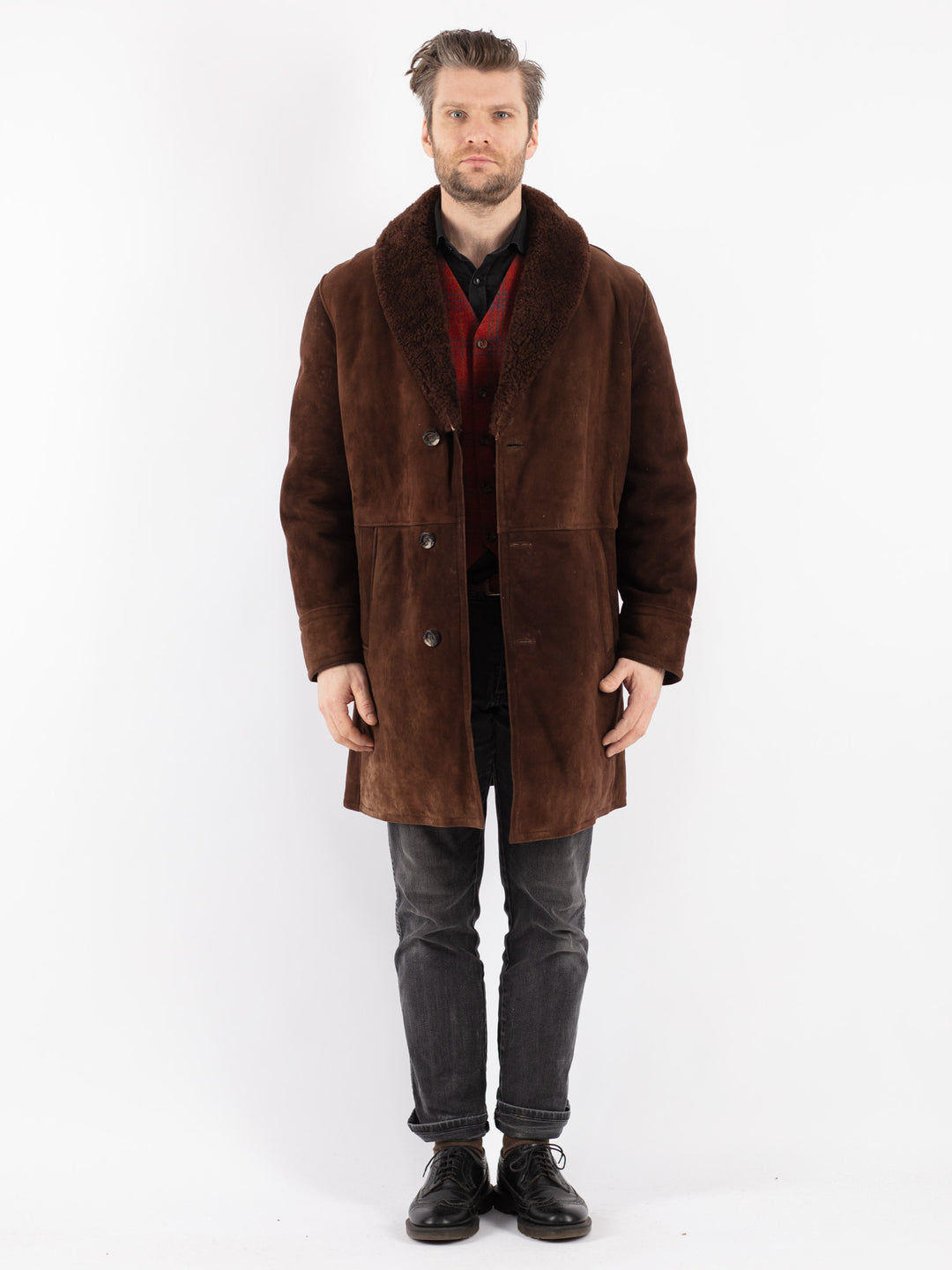 Vintage 70's Men Sheepskin Coat in Brown
