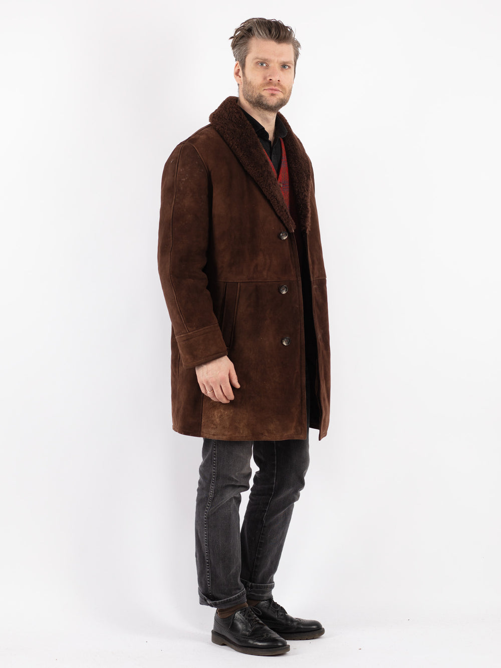Vintage 70's Men Sheepskin Coat in Brown