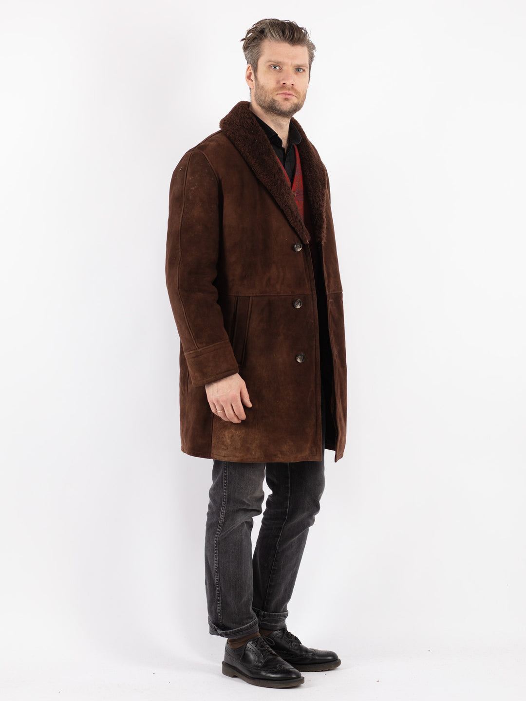 Vintage 70's Men Sheepskin Coat in Brown