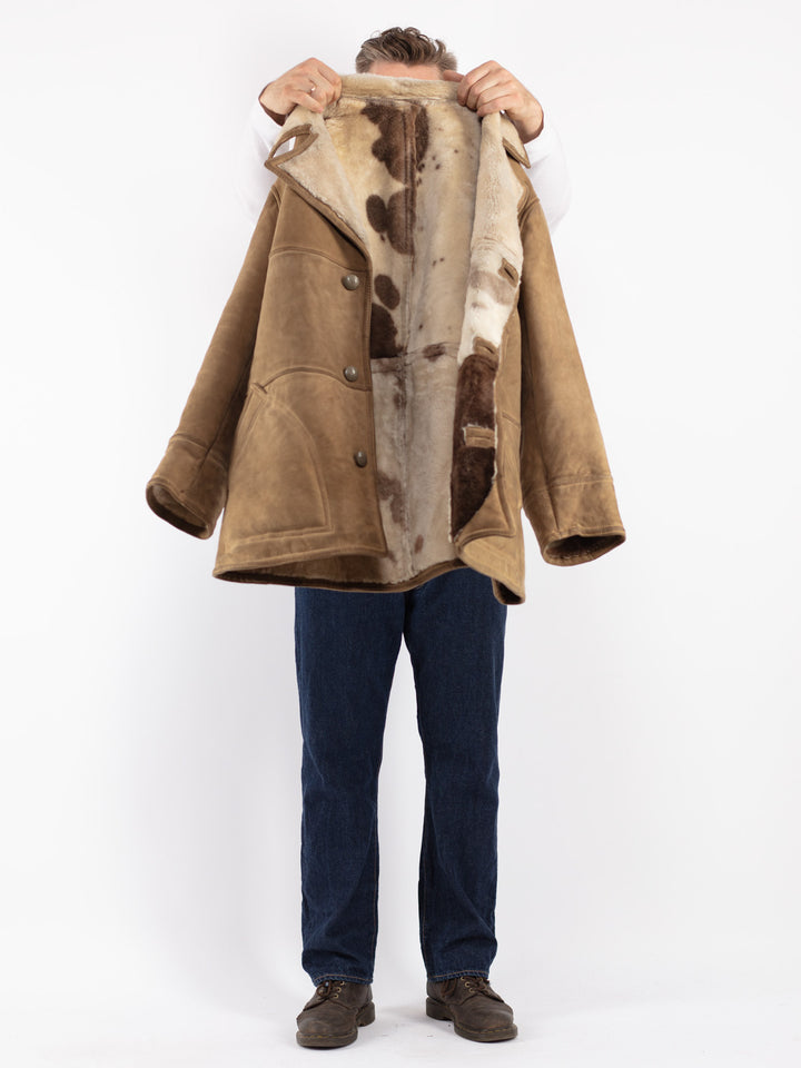 Vintage 70's Men Sheepskin Coat in Beige