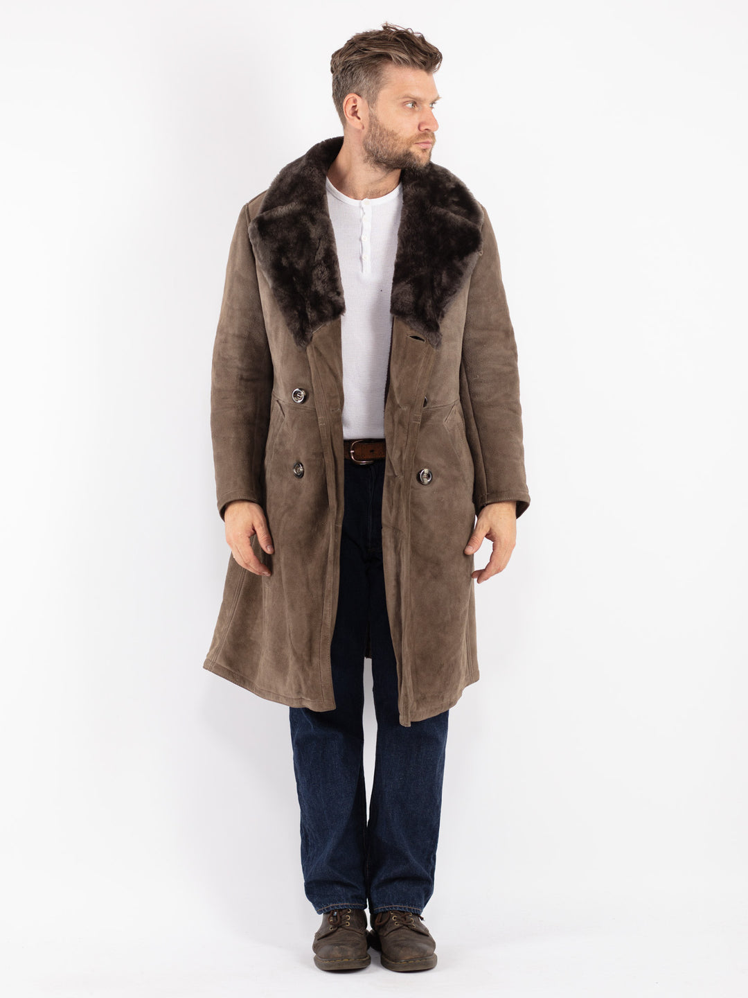 Vintage 70's Men Sheepskin Coat in Brown