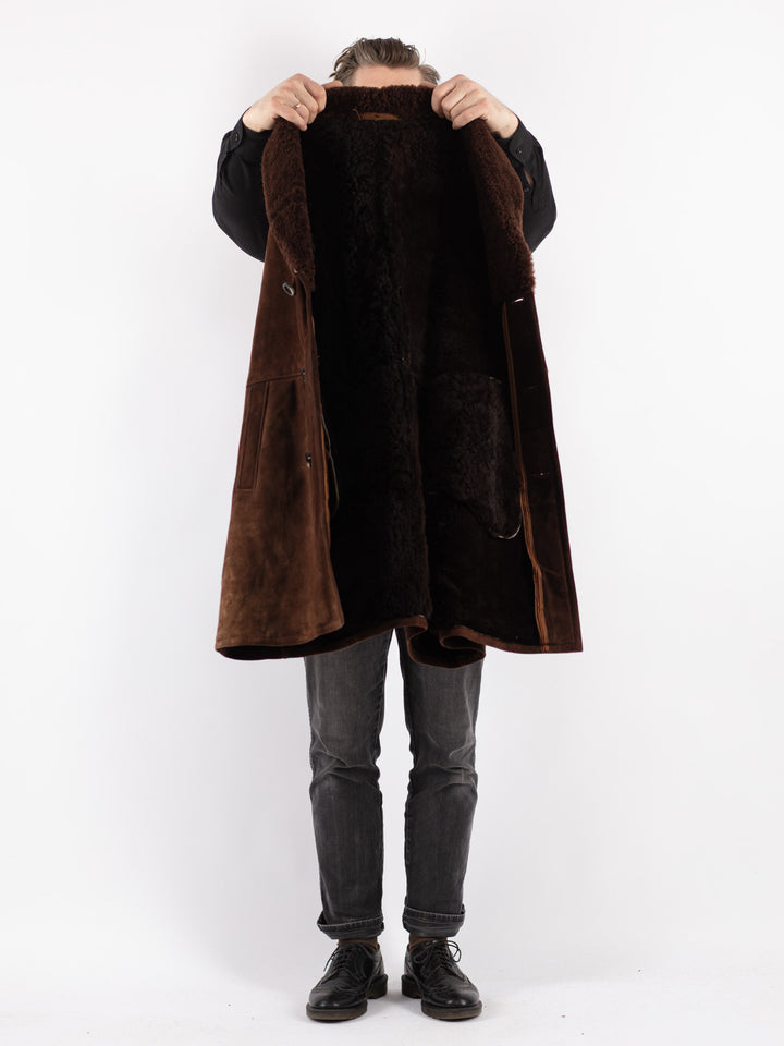 Vintage 70's Men Sheepskin Coat in Brown