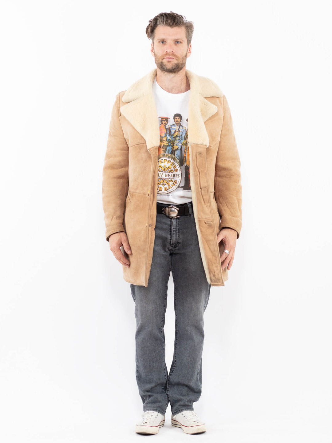 Vintage 70's Men Sheepskin Coat in BeigeZ2026