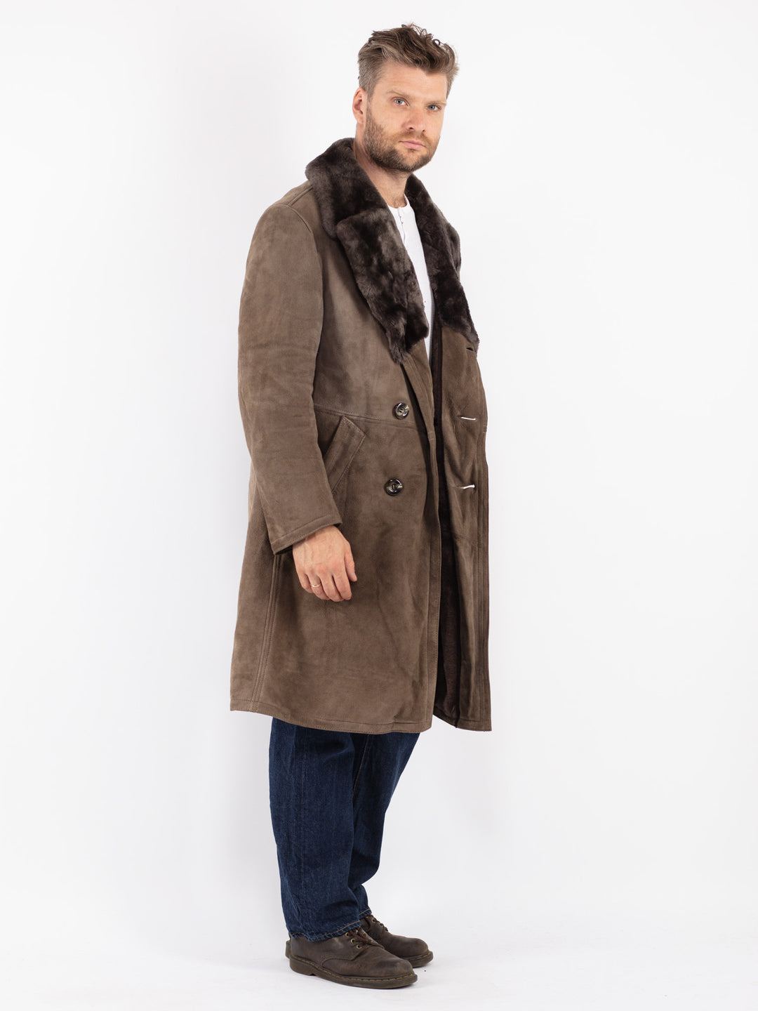 Vintage 70's Men Sheepskin Coat in Brown
