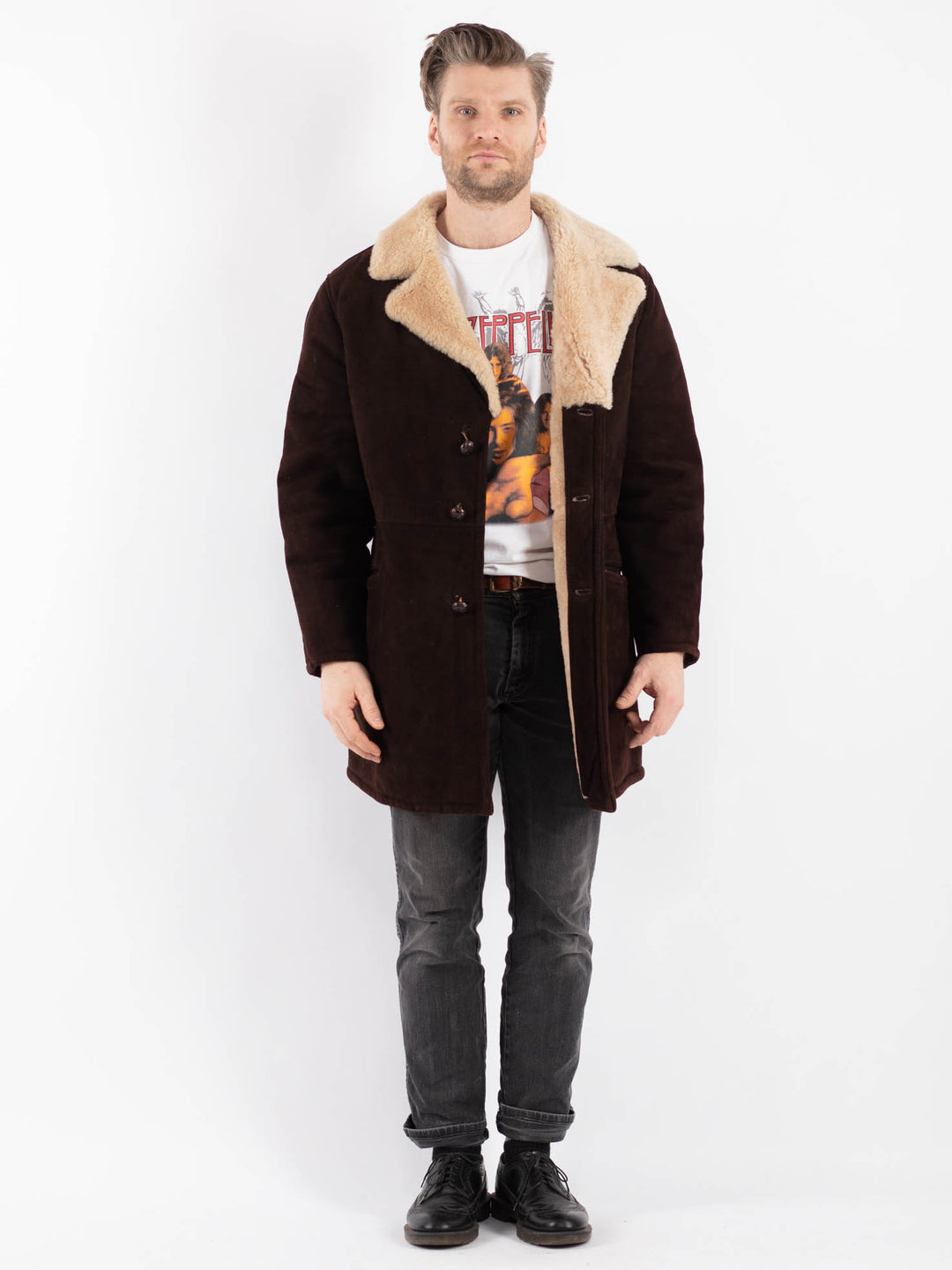 Vintage 70's Men Sheepskin Coat in BrownZ476
