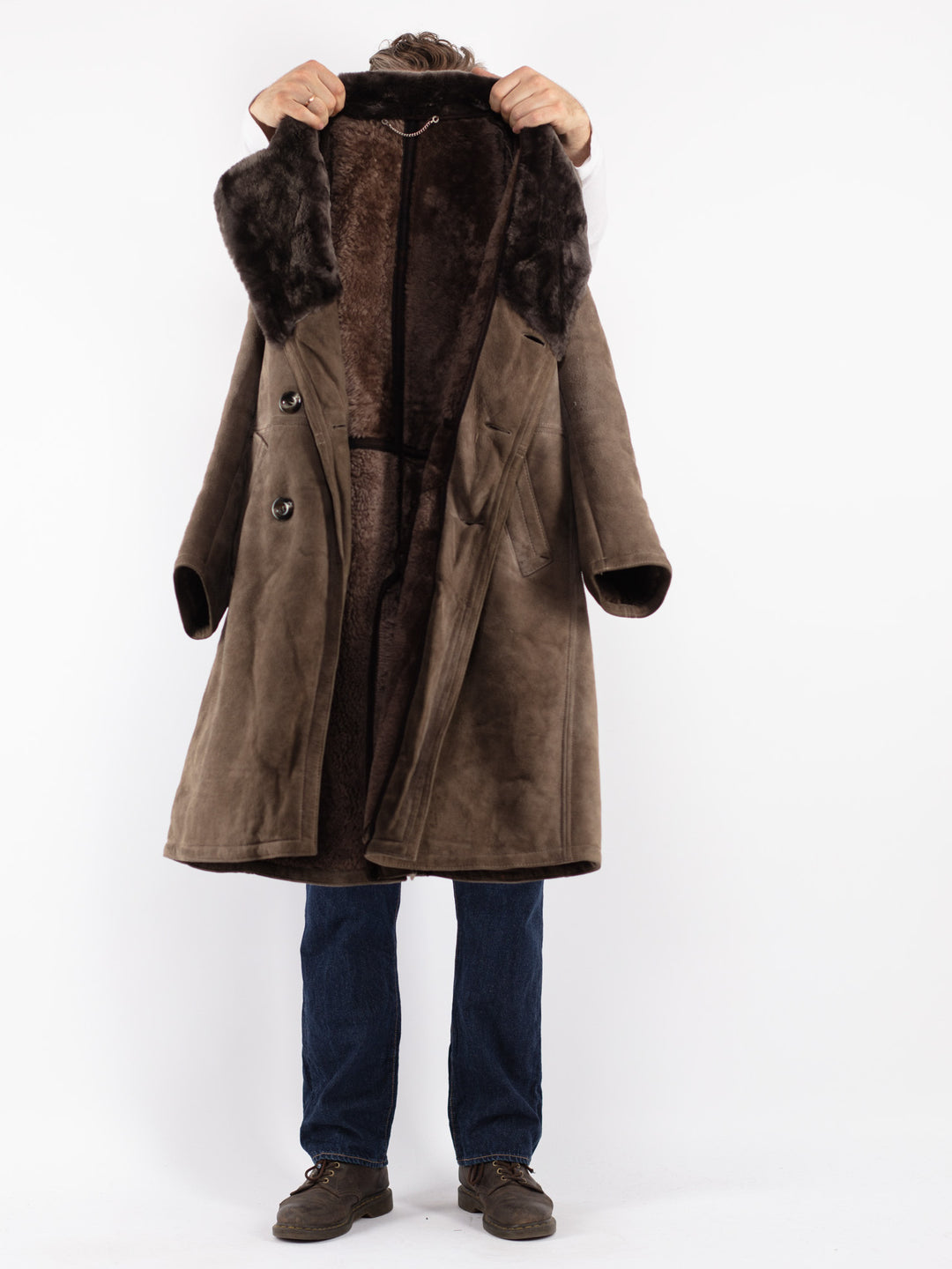 Vintage 70's Men Sheepskin Coat in Brown