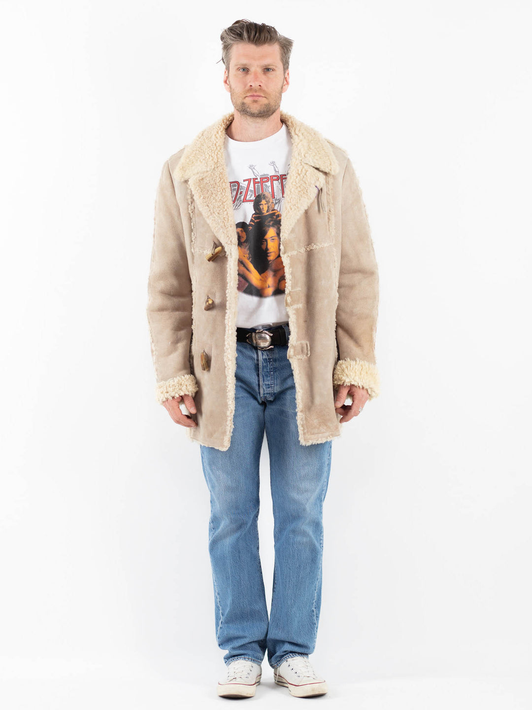 Vintage 70's Men Sheepskin Coat in BeigeZ1806