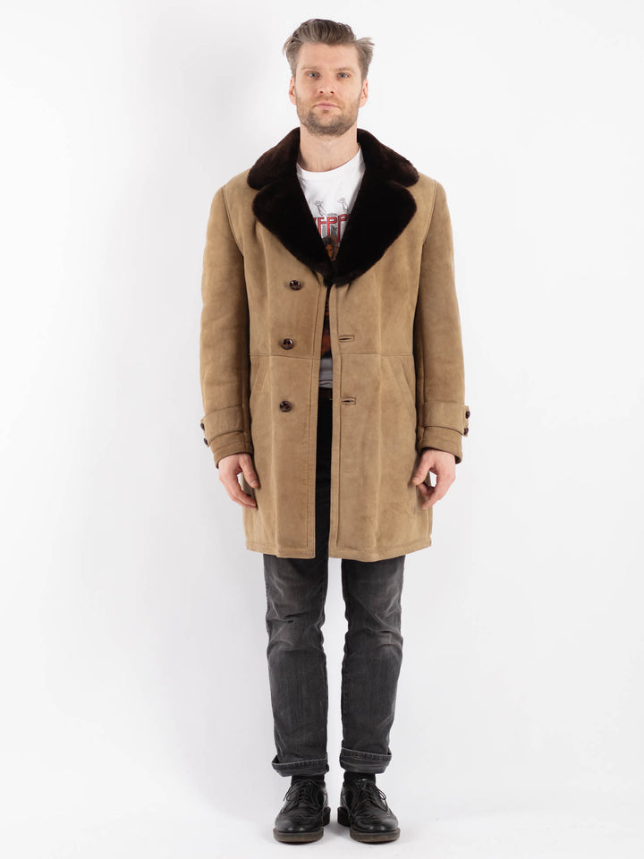 Vintage 70's Men Sheepskin Coat in Beige