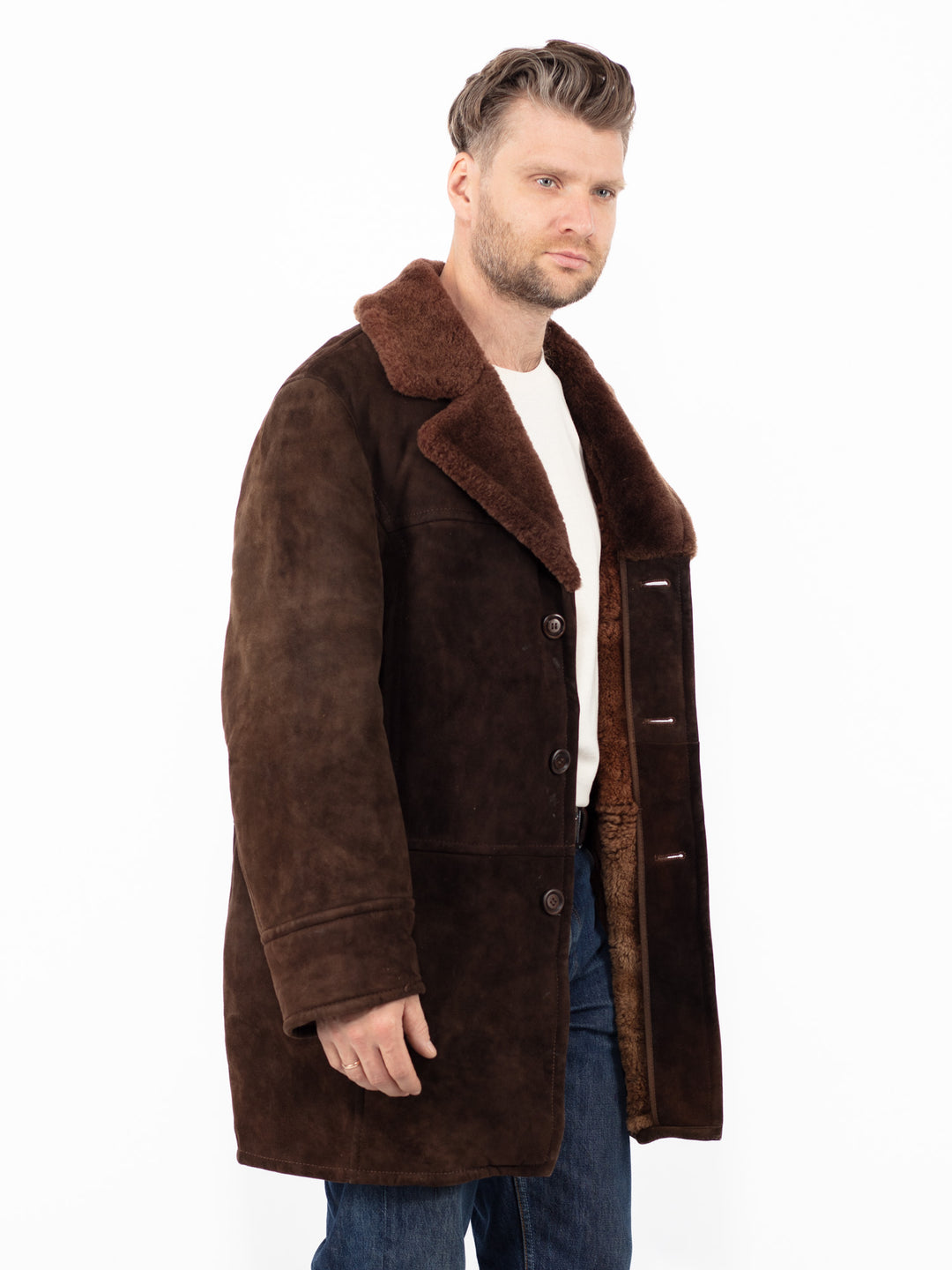 Vintage 70's Men Sheepskin Coat in BrownZ2601