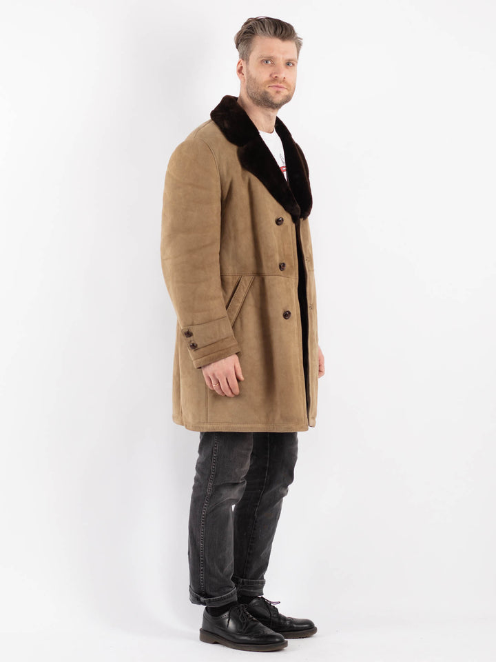 Vintage 70's Men Sheepskin Coat in Beige