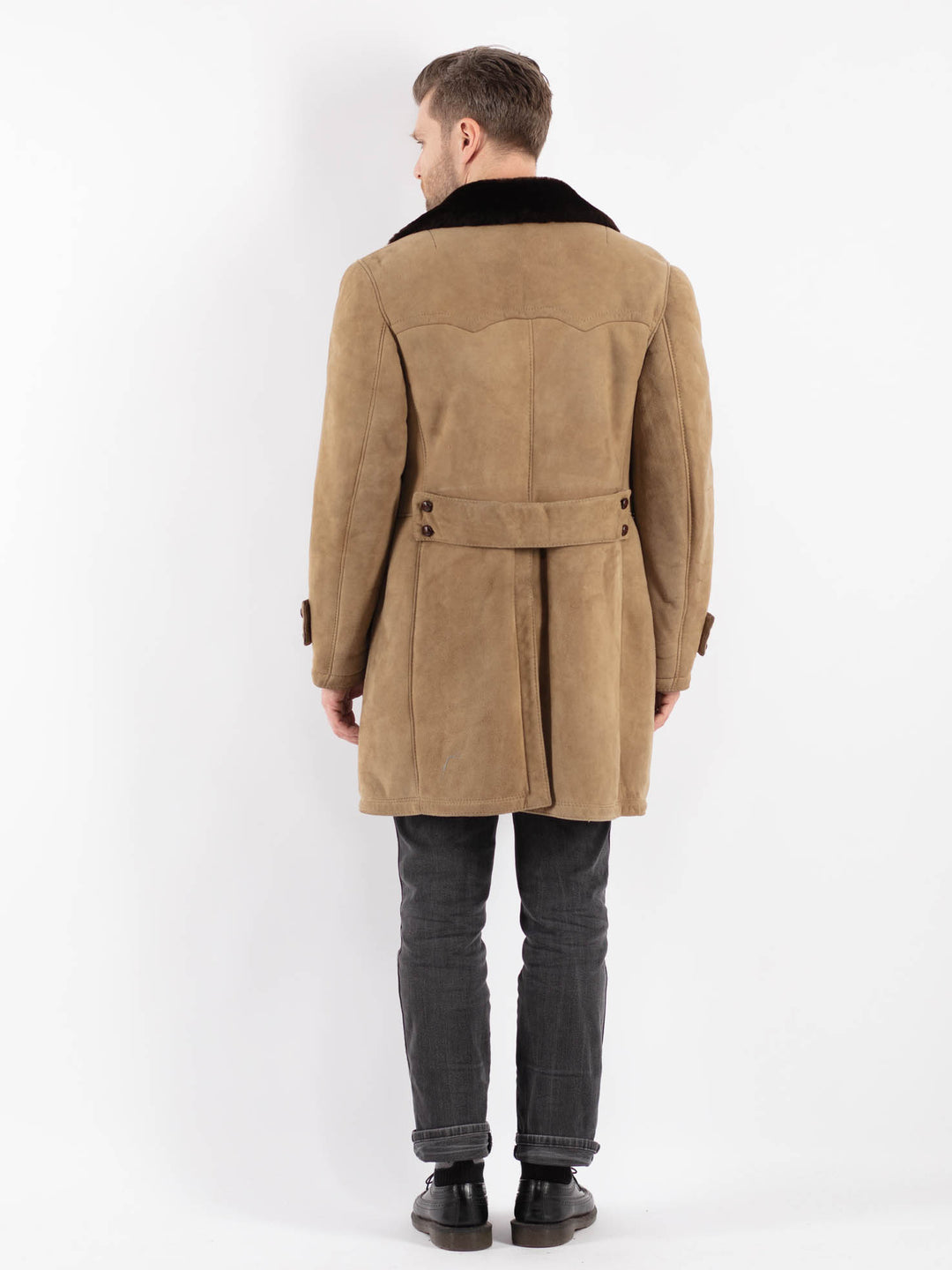 Vintage 70's Men Sheepskin Coat in Beige