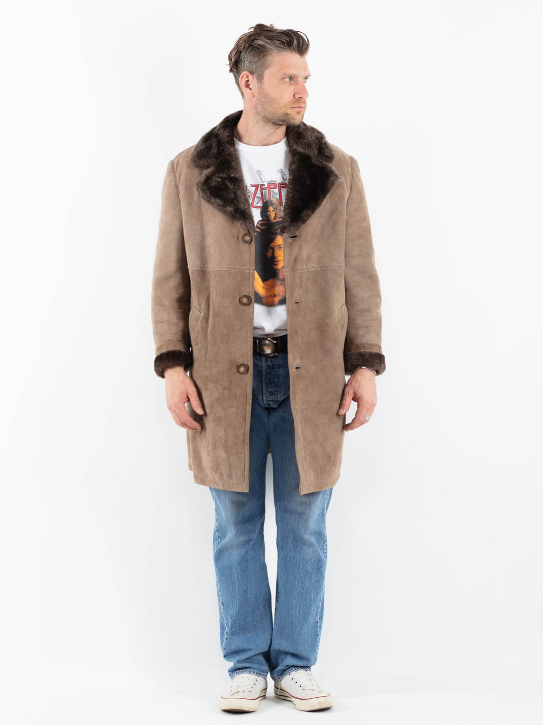 Vintage 70's Men Sheepskin Coat in BeigeZ1808