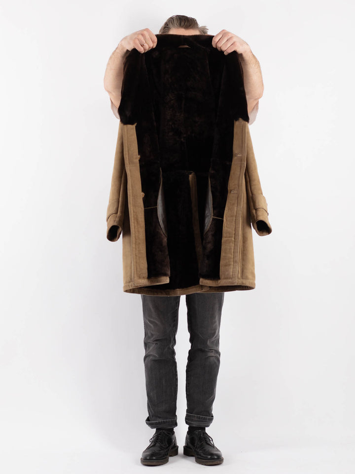 Vintage 70's Men Sheepskin Coat in Beige