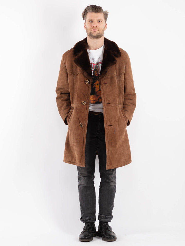 Vintage 70's Men Sheepskin Coat in Brown