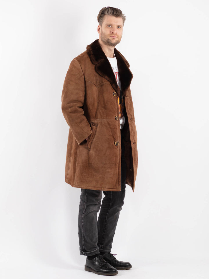 Vintage 70's Men Sheepskin Coat in Brown