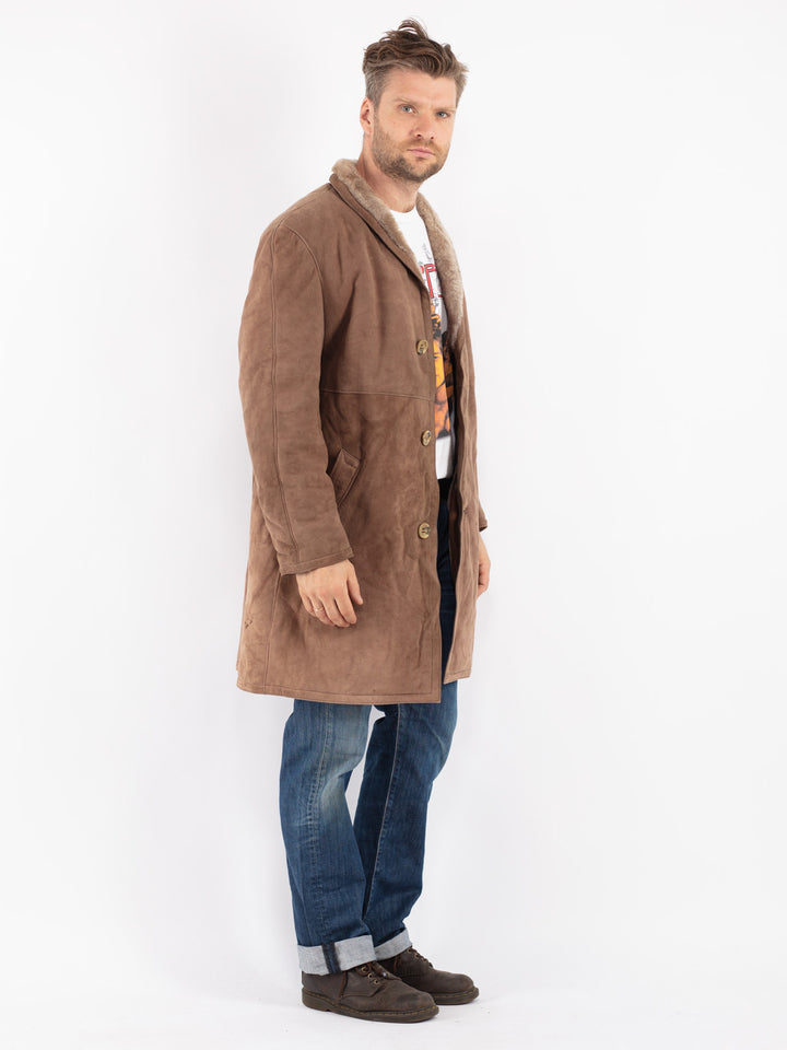 Vintage Men Sheepskin Coat in Beige