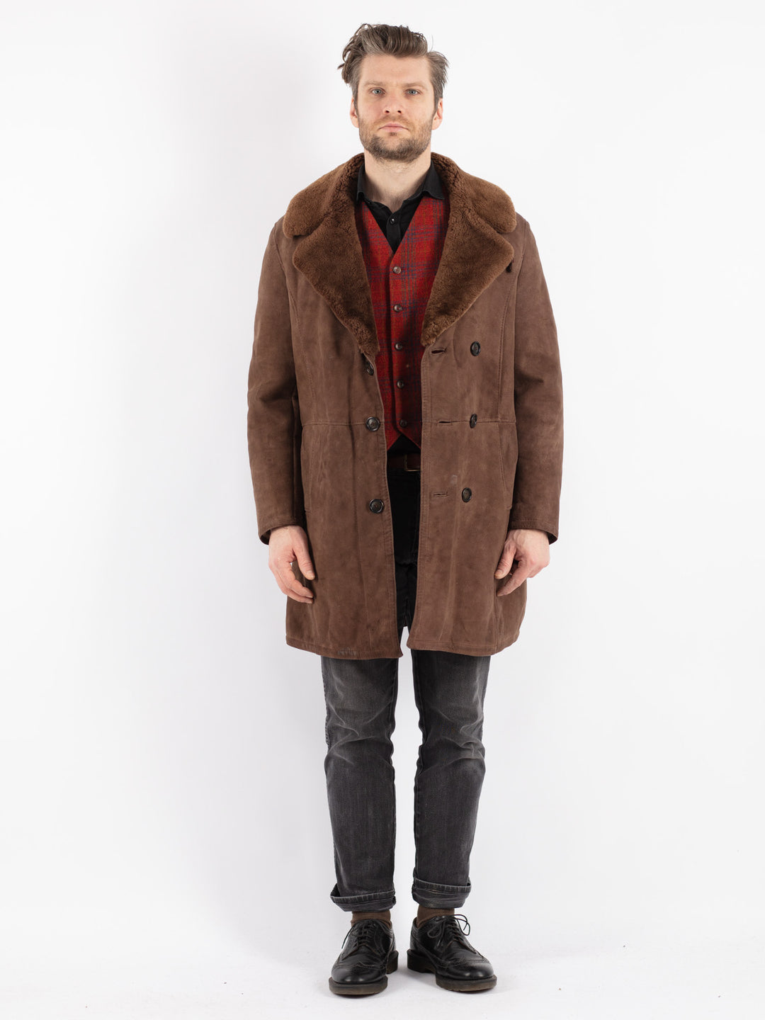 Vintage 70's Men Sheepskin Coat in Brown