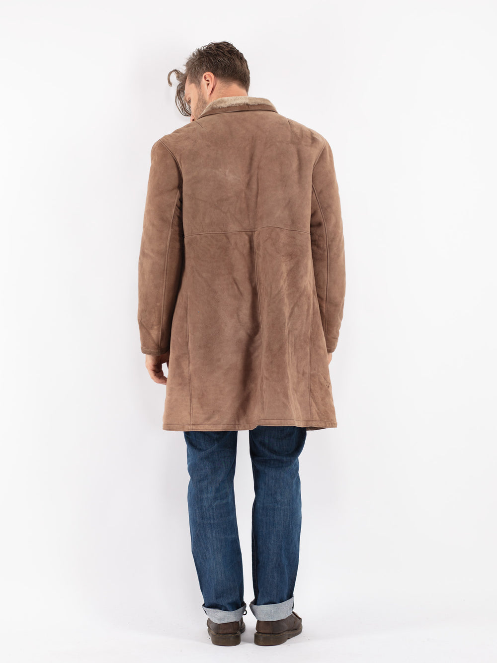 Vintage Men Sheepskin Coat in Beige
