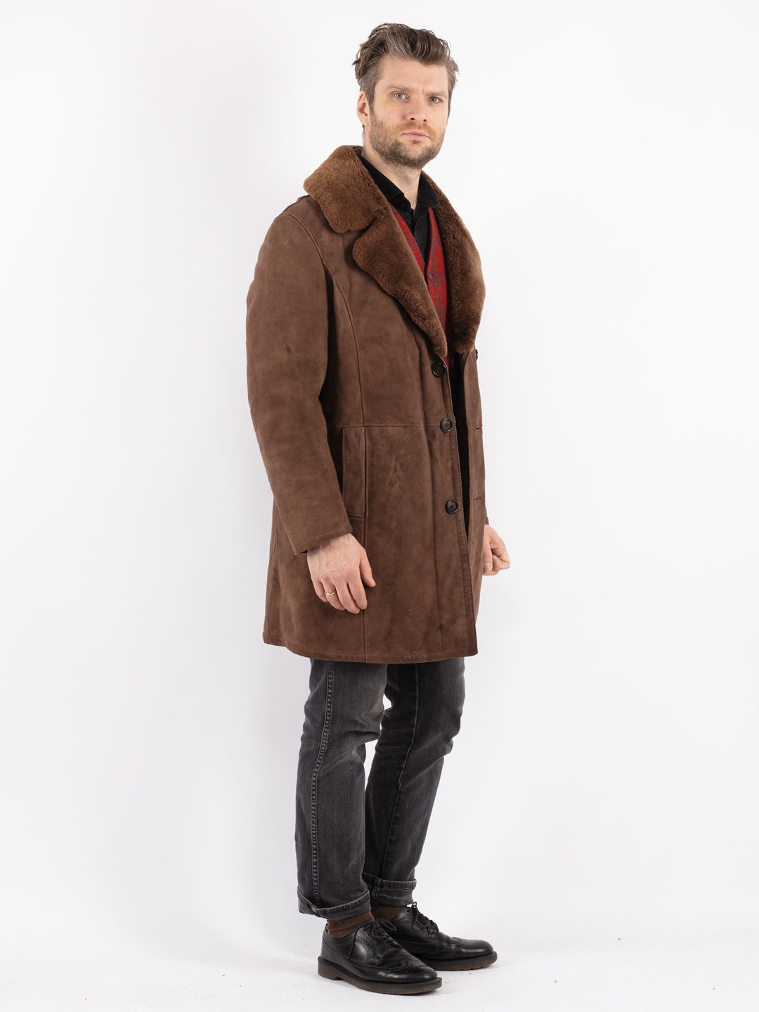 Vintage 70's Men Sheepskin Coat in Brown
