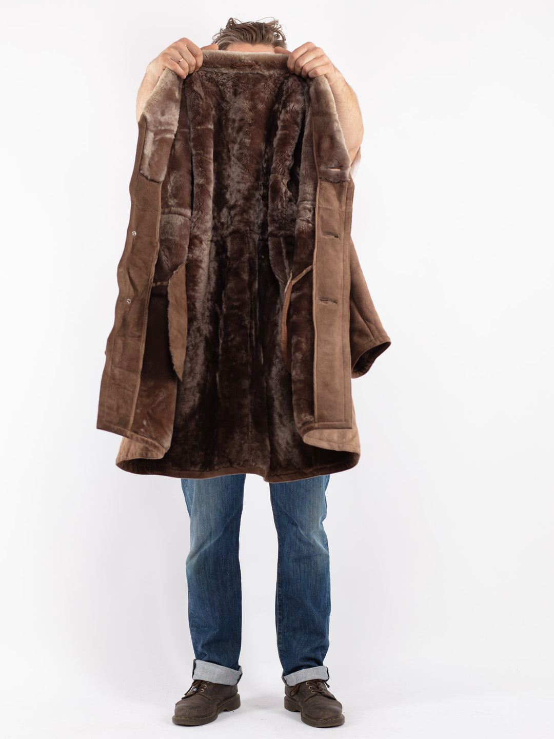 Vintage Men Sheepskin Coat in Beige