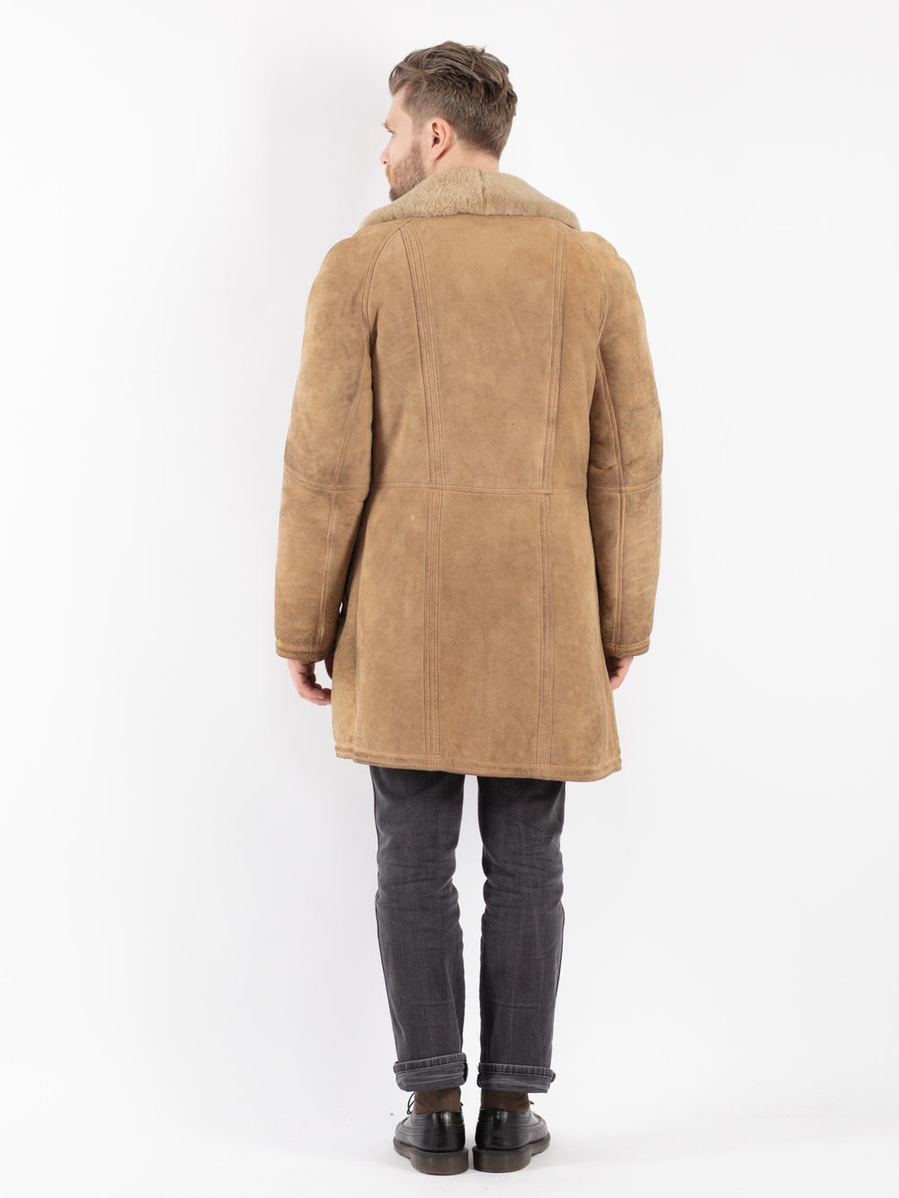 Vintage 70's Men Sheepskin Coat in Beige