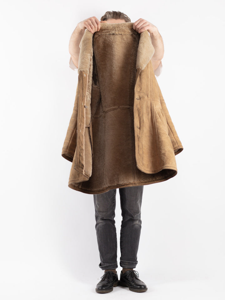 Vintage 70's Men Sheepskin Coat in Beige