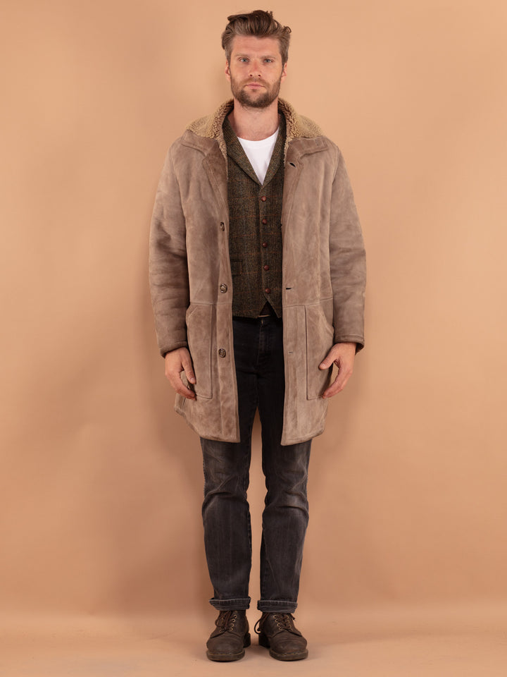 Vintage 70's Men Sheepskin Coat in Beige