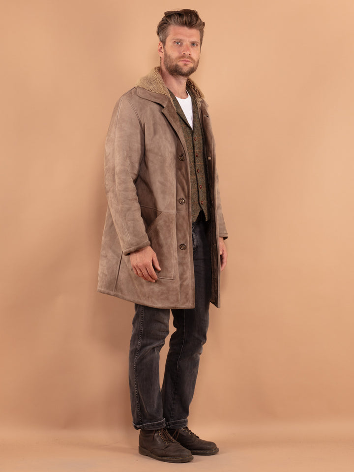 Vintage 70's Men Sheepskin Coat in Beige