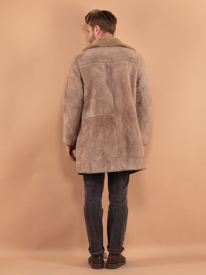 Vintage 70's Men Sheepskin Coat in Beige