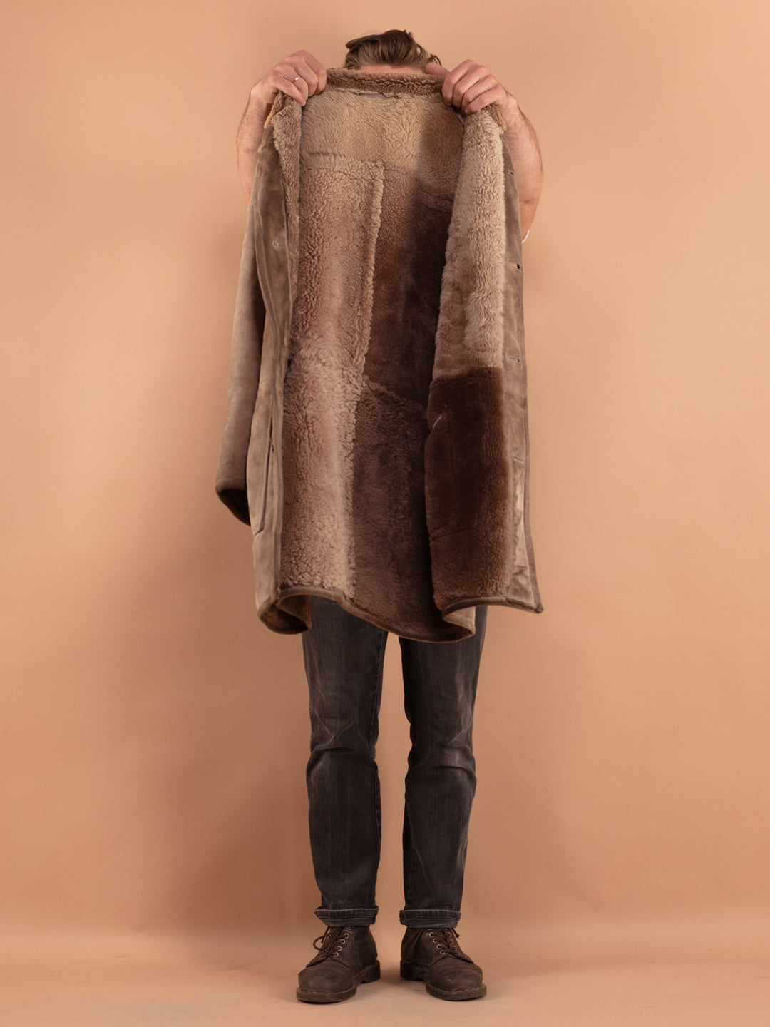 Vintage 70's Men Sheepskin Coat in Beige