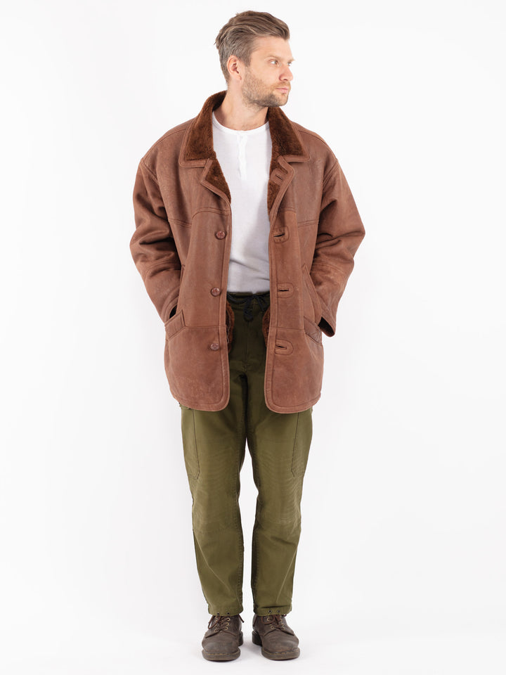 Vintage 70's Men Sheepskin Coat in Brown