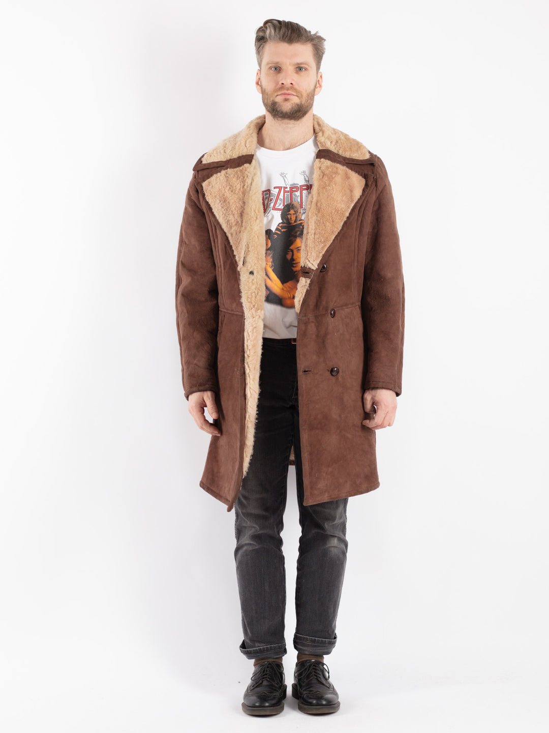 Vintage 70's Men Sheepskin Coat in Brown