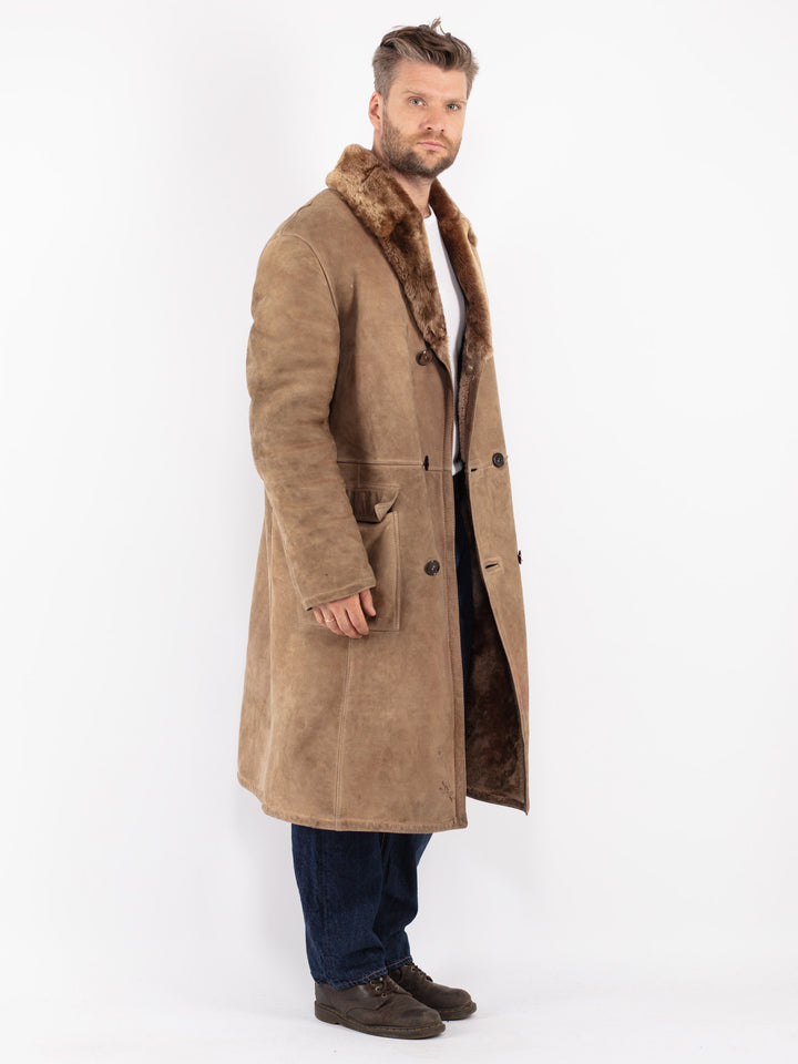 Vintage 70's Men Sheepskin Coat in Beige