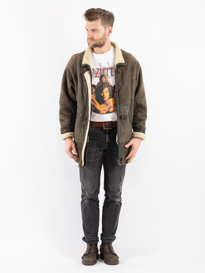 Vintage 70's Men Sheepskin Coat in Khaki