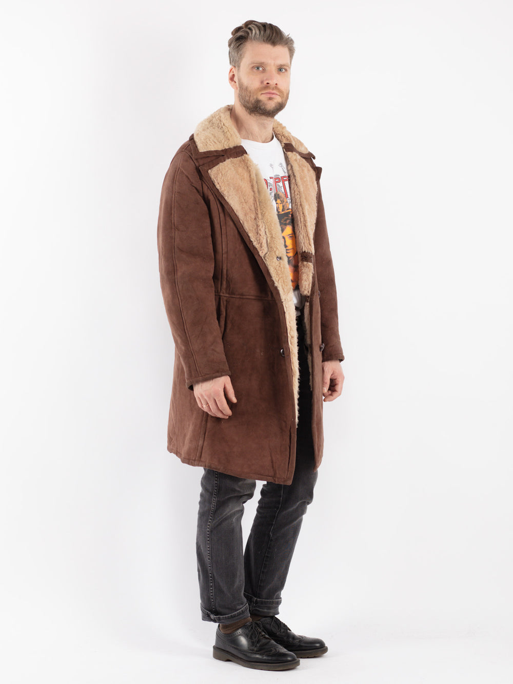 Vintage 70's Men Sheepskin Coat in Brown