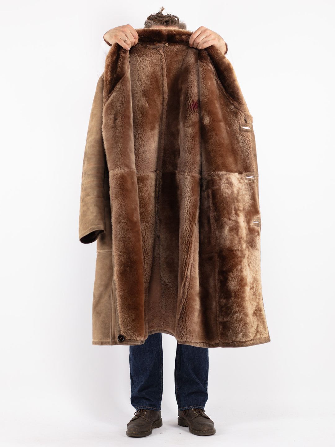 Vintage 70's Men Sheepskin Coat in Beige