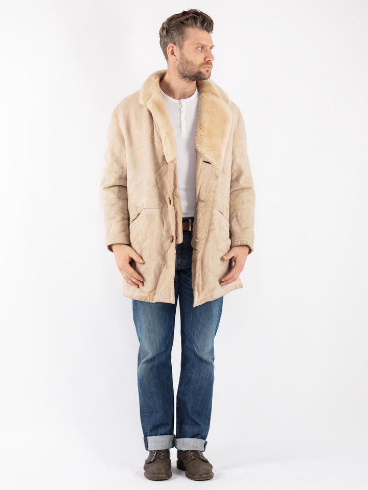 Vintage Men Sheepskin Coat in Beige