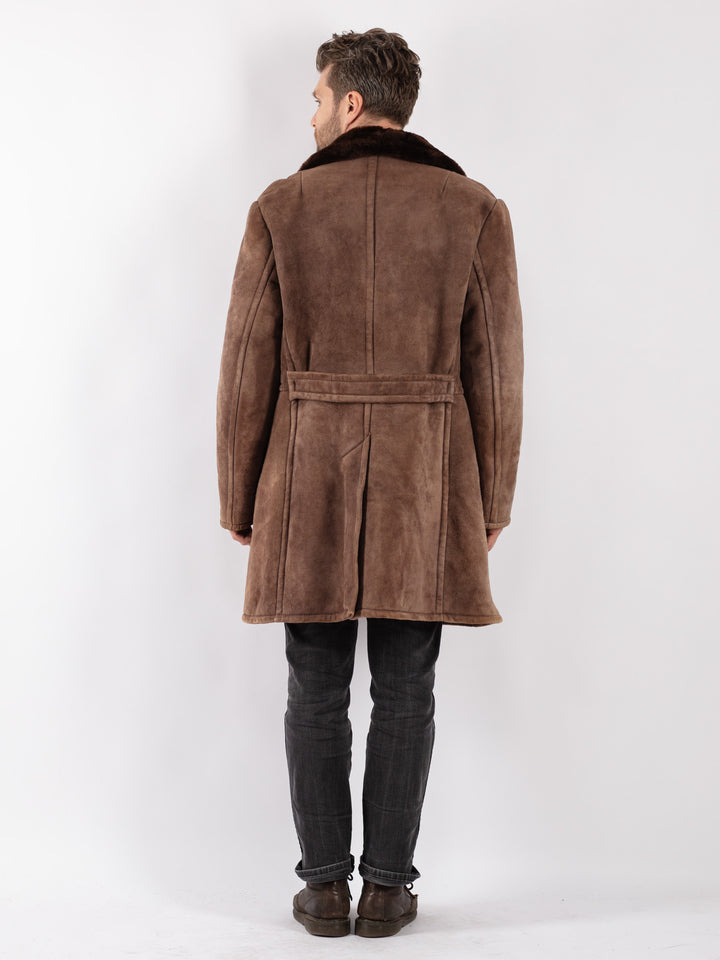 Vintage 70's Men Sheepskin Shearling Coat in Brown
