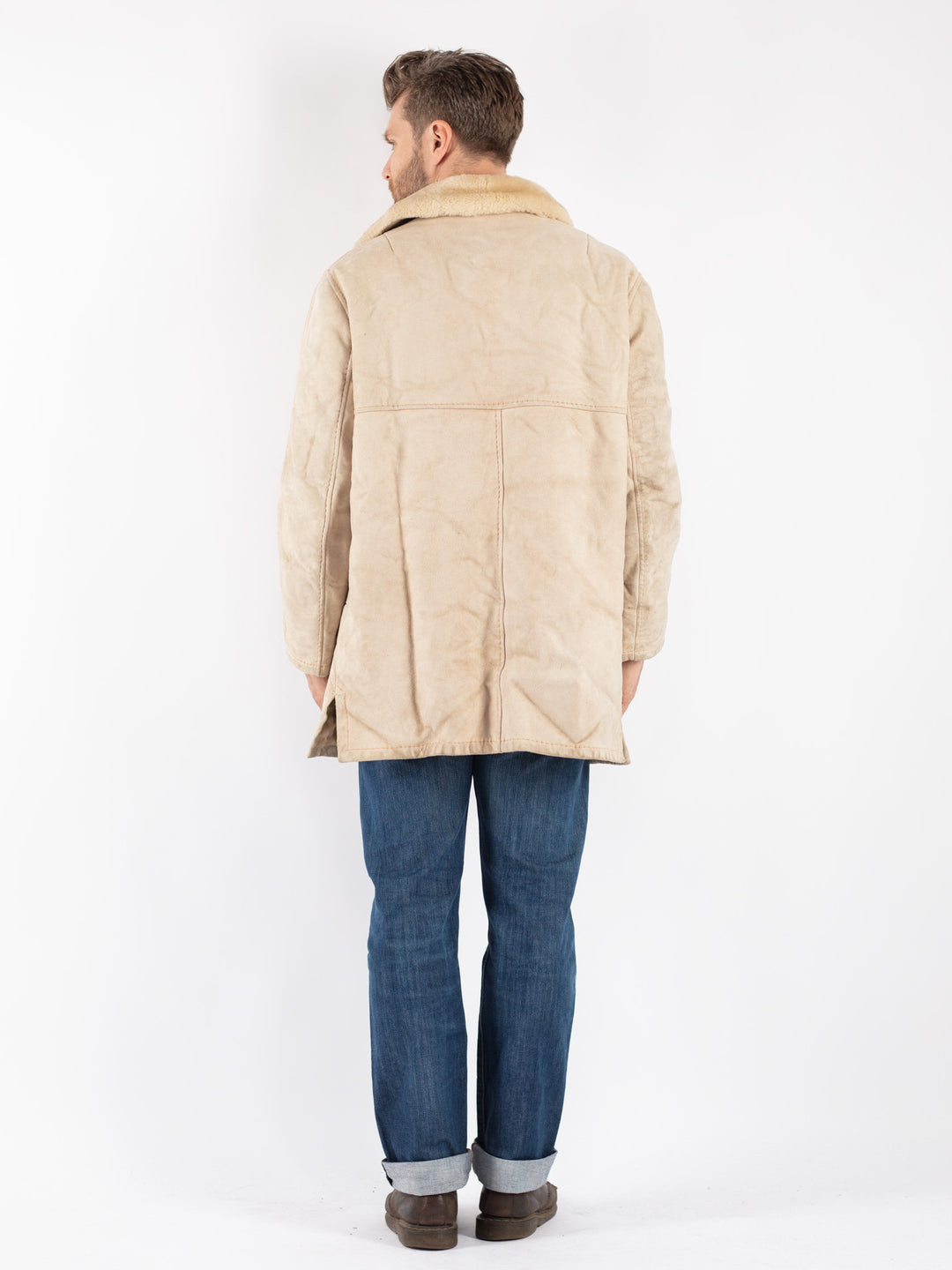 Vintage Men Sheepskin Coat in Beige