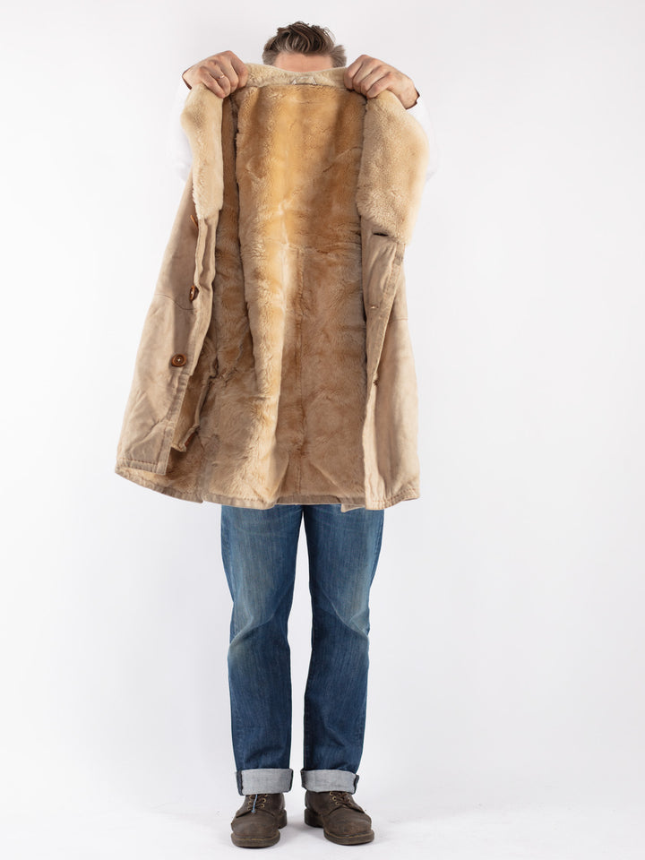 Vintage Men Sheepskin Coat in Beige