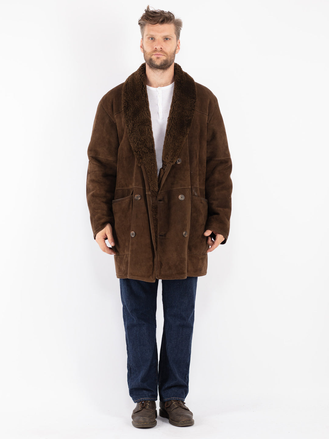 Vintage 70's Men Sheepskin Coat in Brown