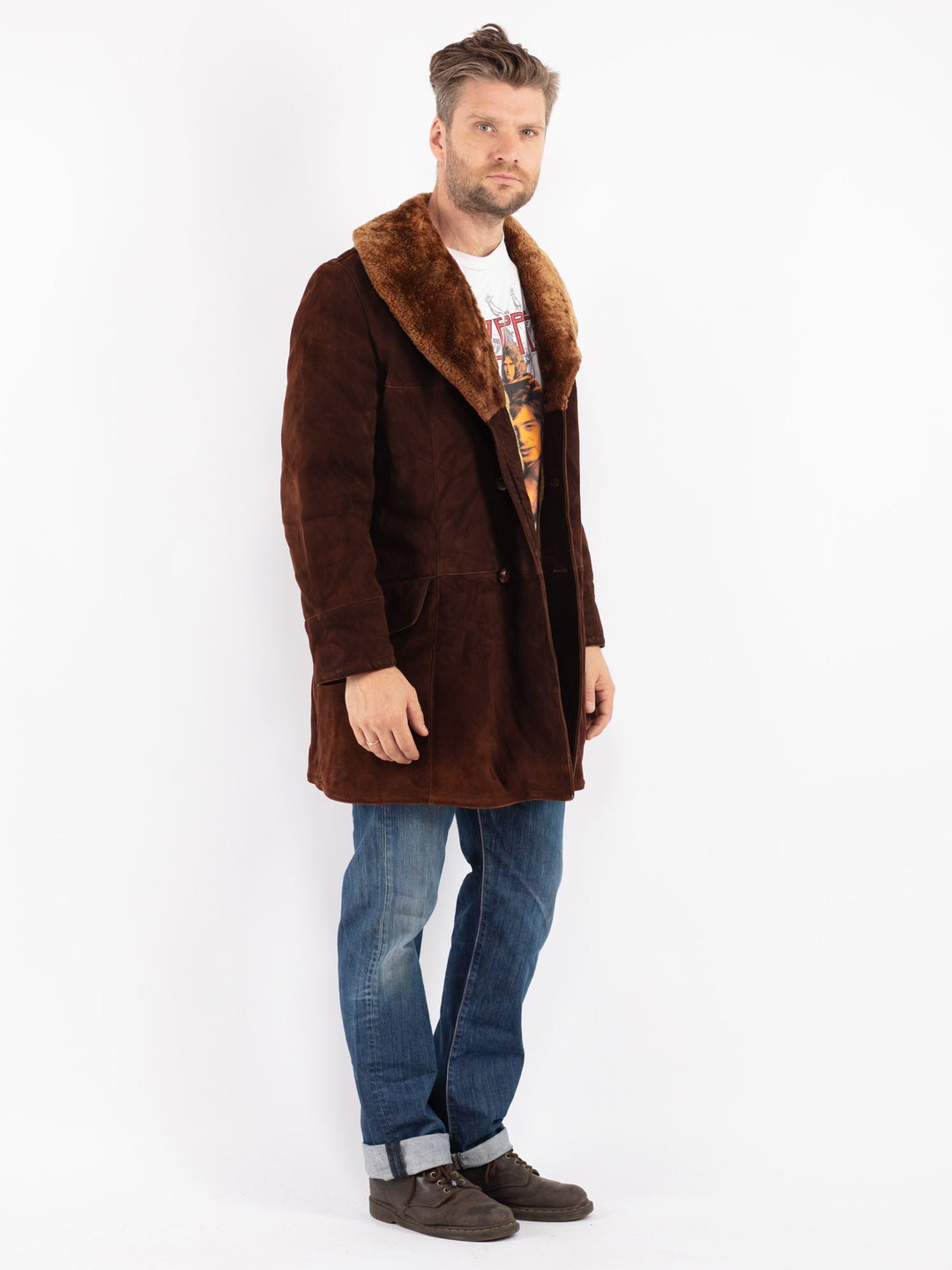 Vintage Men Sheepskin Coat in Brown