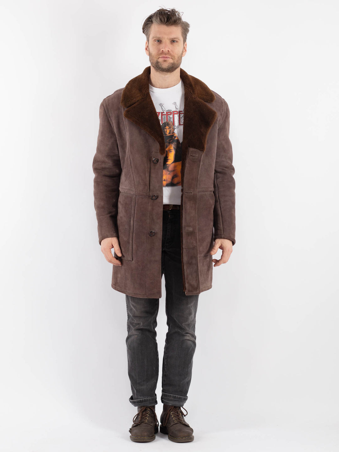 Vintage 70's Men Sheepskin Shearling in BrownZ575
