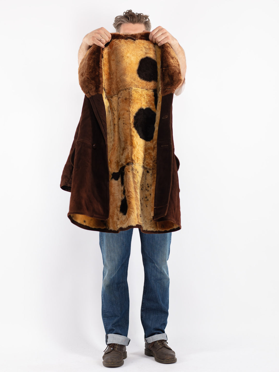 Vintage Men Sheepskin Coat in Brown