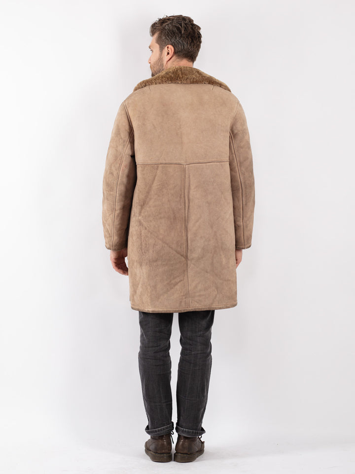 Vintage 70's Men Sheepskin Coat in Beige