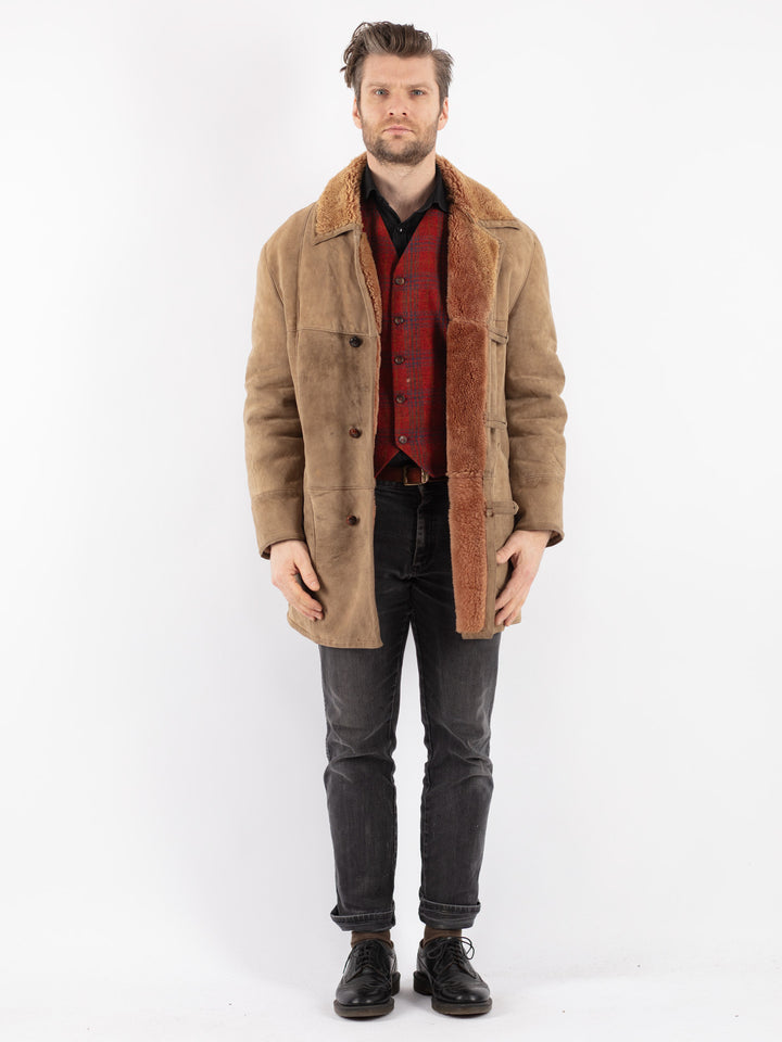 Vintage 70's Men Sheepskin Coat in Beige